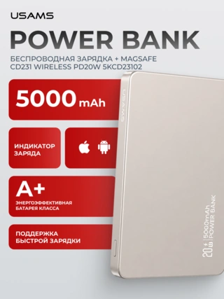 Power Bank Usams CD231 Wireless PD20W 5000mAh 5KCD23102 Titanium  - фото 2