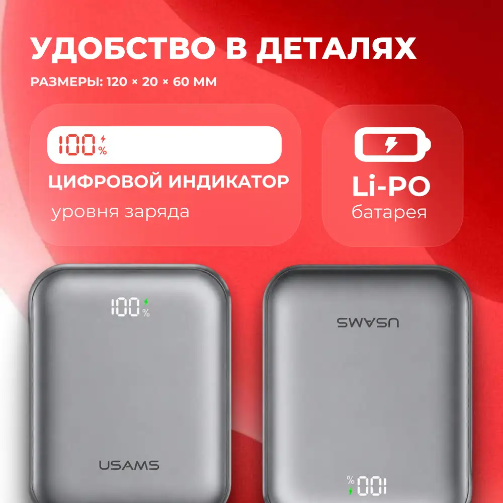 Power Bank Usams CD258 PB86 20W 10000mAh Black 10KCD25801 - фото 6