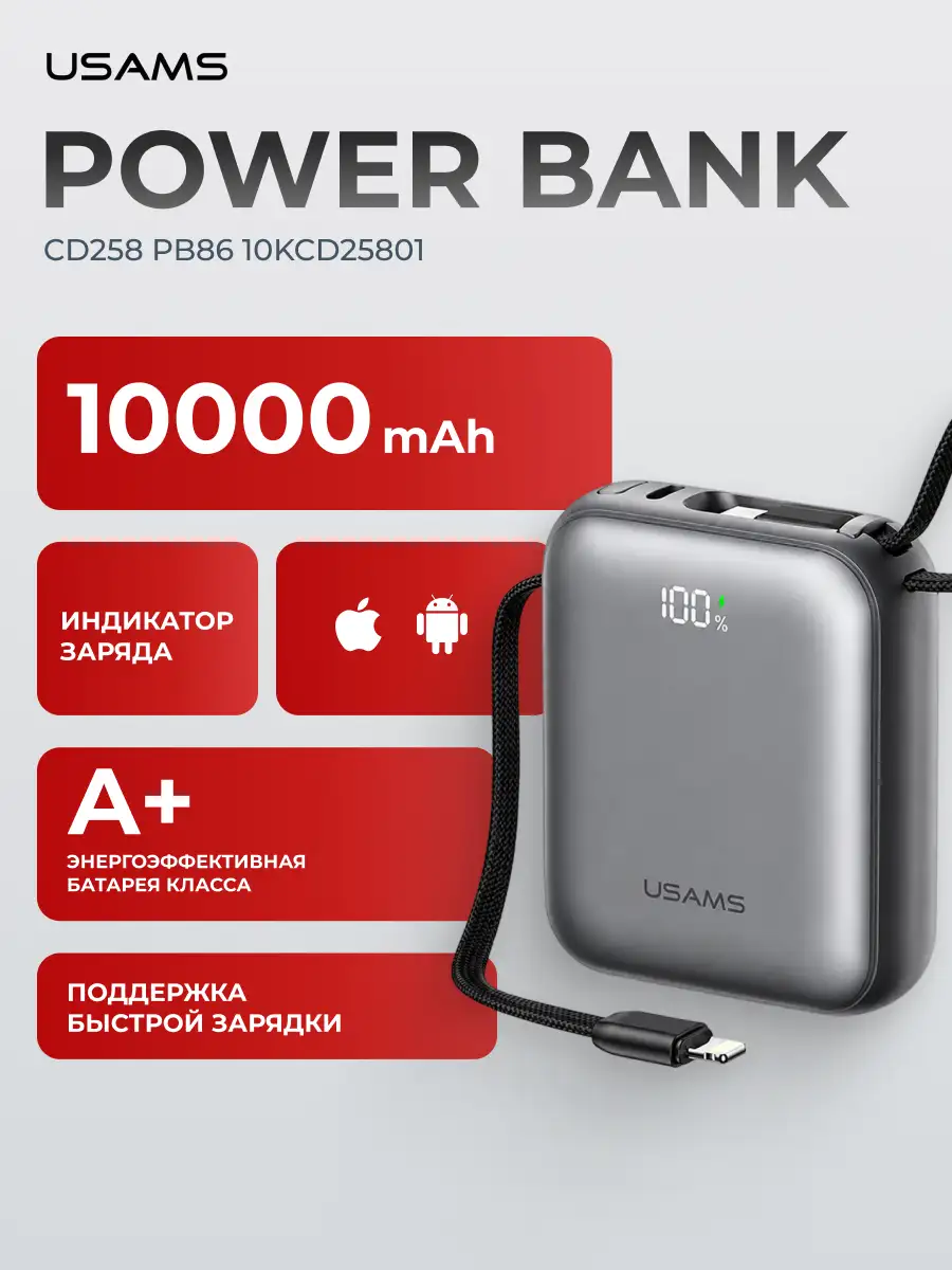 Power Bank Usams CD258 PB86 20W 10000mAh Black 10KCD25801 - фото 2