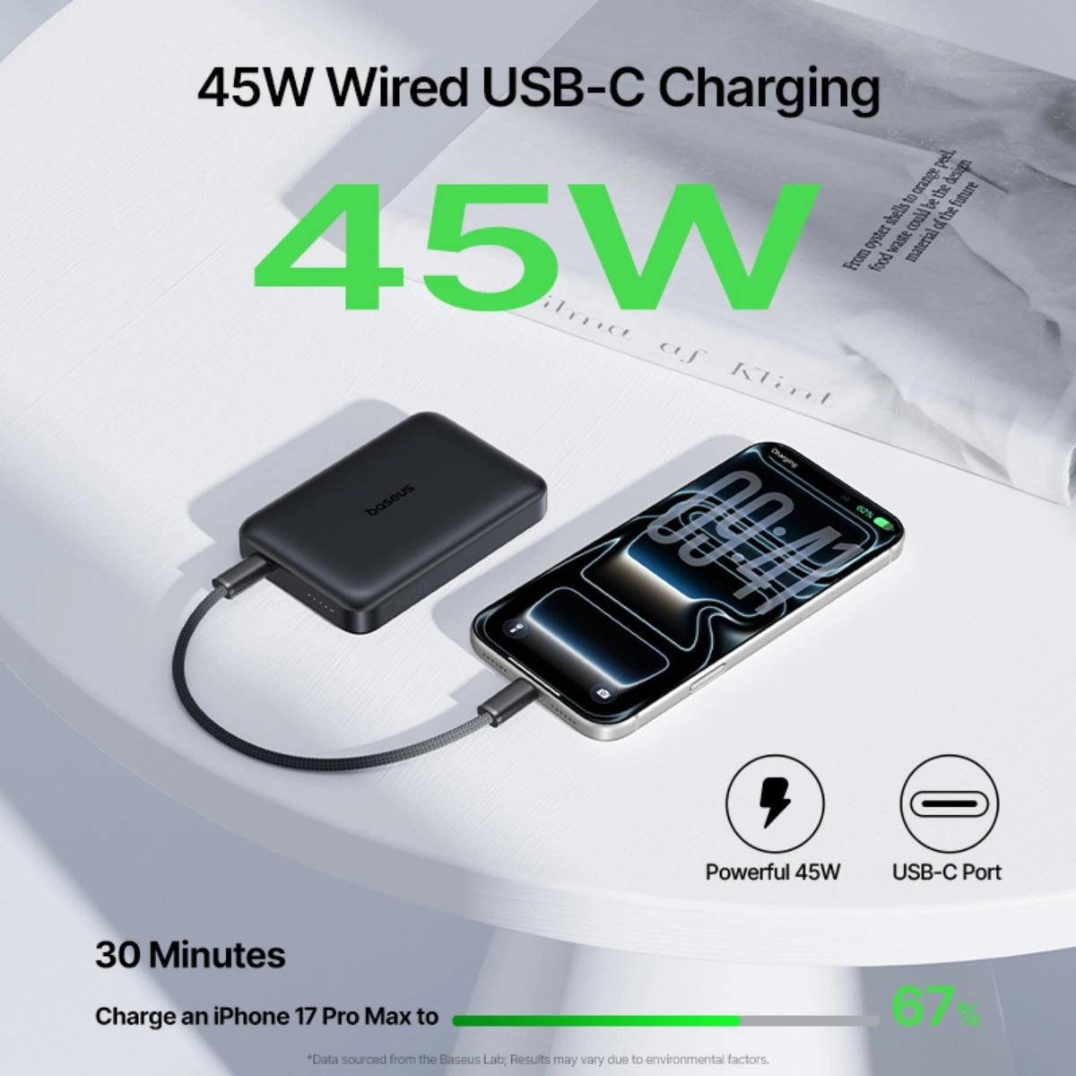 Портативный внешний аккумулятор Baseus FM21 Mini Qi2.2 10000mAh 45W Magnetic Cosmic Black E0031800 - фото 5