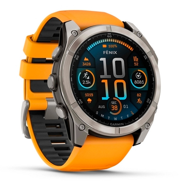 Смарт часы Garmin Fenix 8 51mm (010-02905-11) Sapphire Titanium with Spark Orange Silicone Band