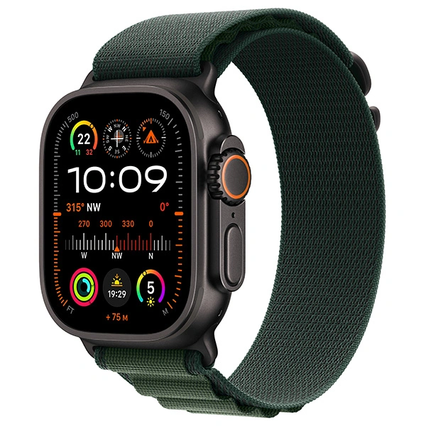 Apple смарт-сағаты Watch Ultra 2 GPS + Cellular 49mm Black Titanium Case with Dark Green Alpine Loop - Medium (MX4R3GK/A)