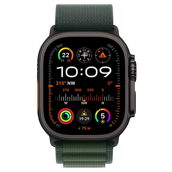 Apple смарт-сағаты Watch Ultra 2 GPS + Cellular 49mm Black Titanium Case with Dark Green Alpine Loop - Large (MX4T3GK/A) - фото 2