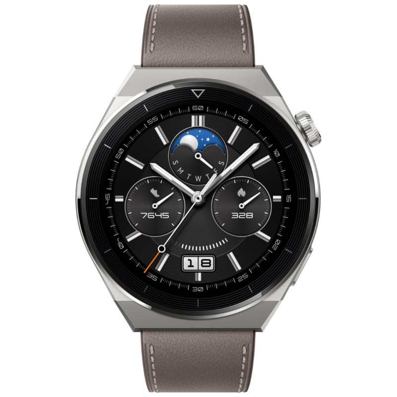Смарт-часы Huawei Watch GT 3 Pro 46mm Light Titanium Case Gray Leather Strap 