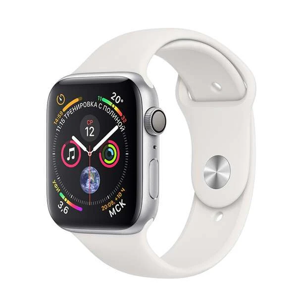 Смарт-часы Apple Watch Series 4 44mm Silver, спортивный ремешок белого цвета (MU6A2)