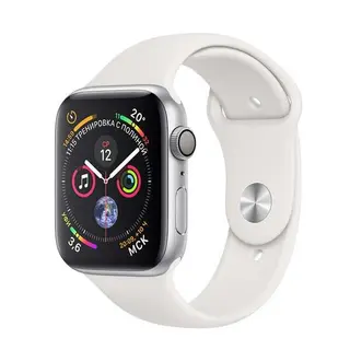 Смарт-часы Apple Watch Series 4 44mm Silver, спортивный ремешок белого цвета (MU6A2)