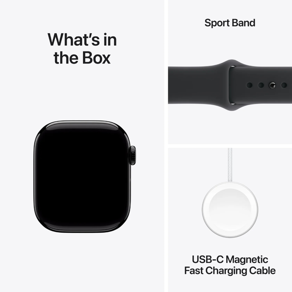 Смарт часы Apple Watch Series 11GPS42mmJet Black Aluminium Case with Black Sport Band - M/L MEQU4R - фото 4