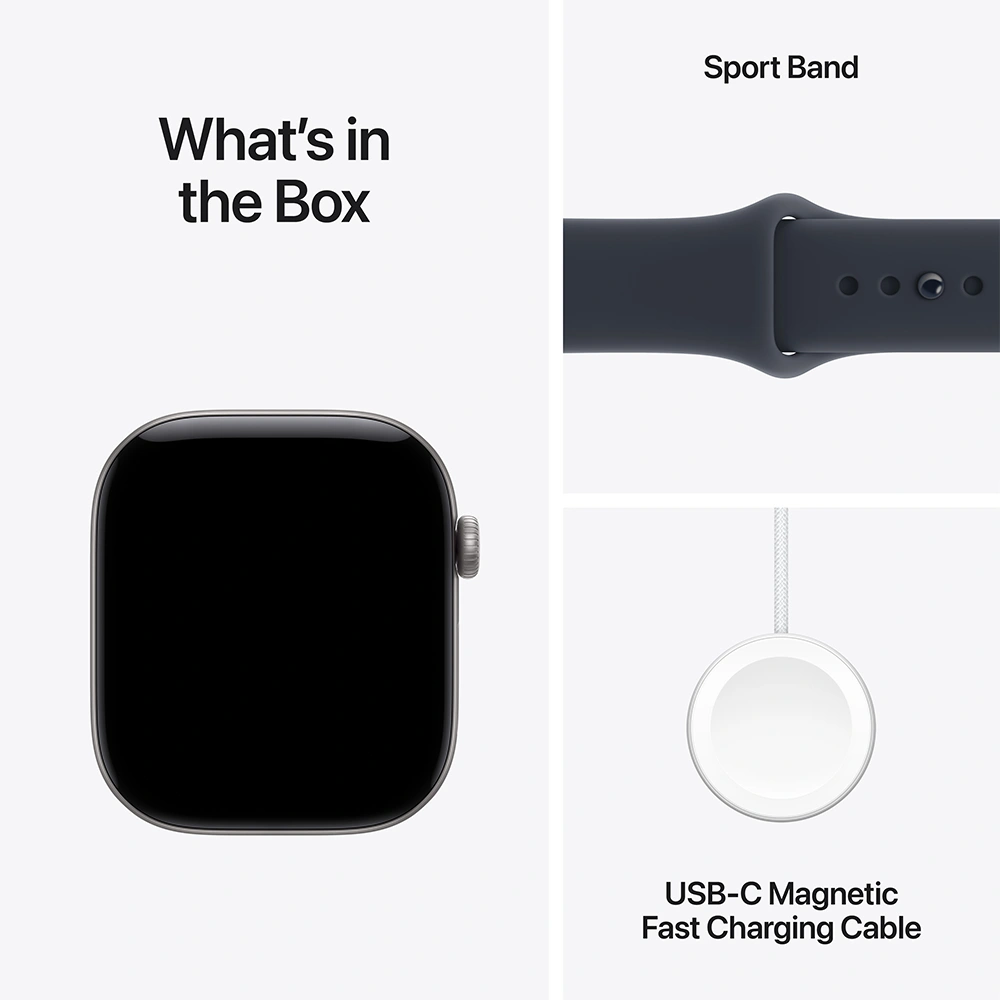 Смарт-часы Apple Watch Series 12 GPS, 42 mm, Space Grey, Alu Case, Navy Blue Sport Band, S/M (MJE74RK/A) - фото 7
