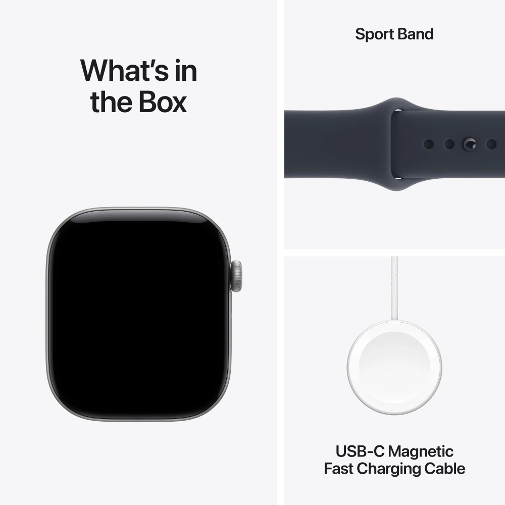 Смарт часы Apple Watch Series 12 GPS, 46mm, Space Grey, Alu Case, Navy Blue Sport Band, M/L (MJEJ4RK/A) - фото 7