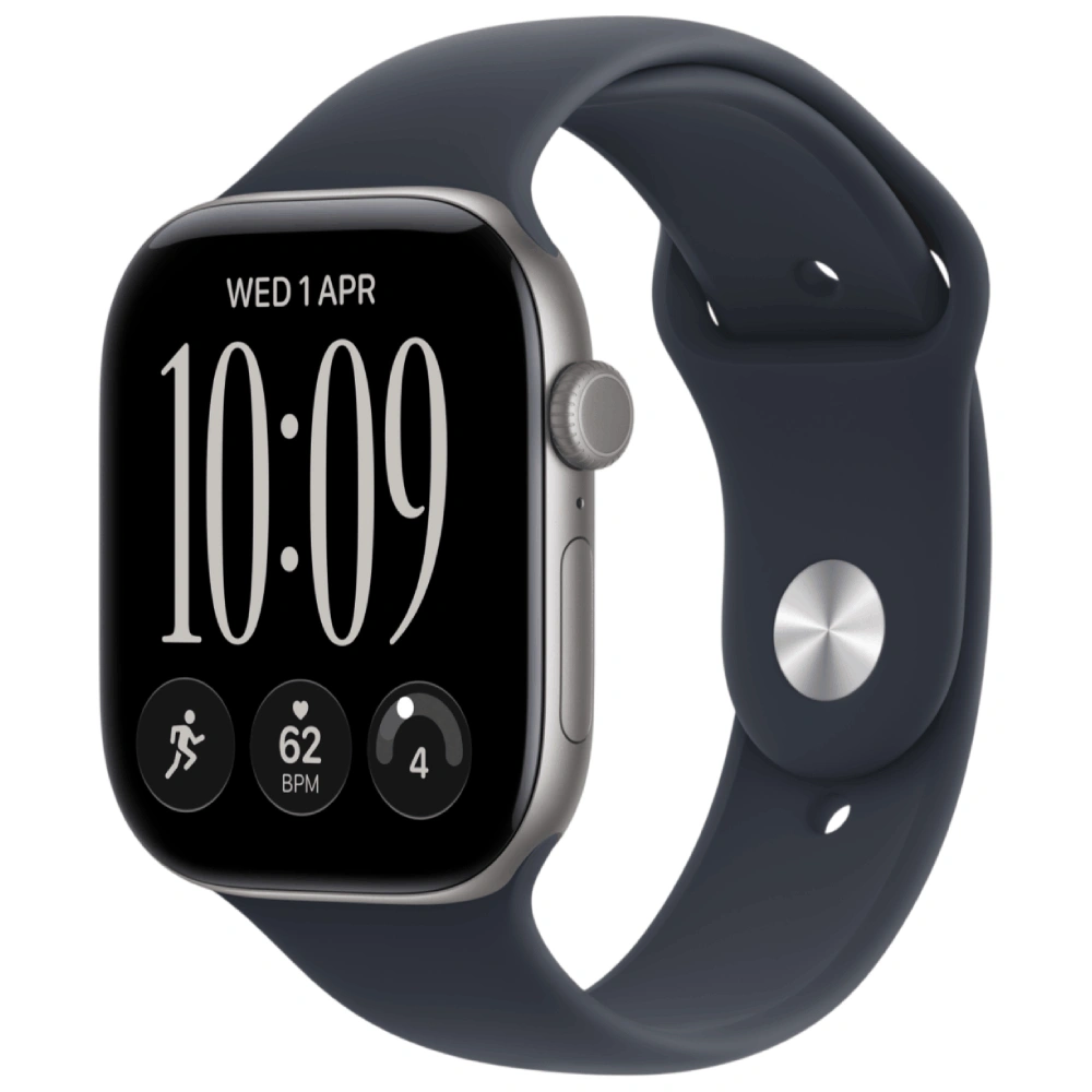 Смарт часы Apple Watch Series 12 GPS, 46mm, Space Grey, Alu Case, Navy Blue Sport Band, M/L (MJEJ4RK/A)