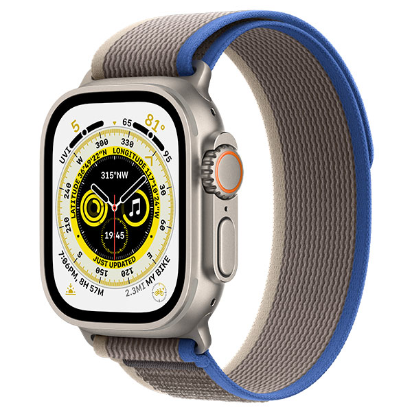 Apple смарт сағаты Watch Ultra GPS + Cellular 49mm Titanium Case with Blue/Gray Trail Loop -S/M MNHL3GK/A
