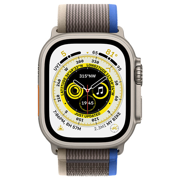 Apple смарт сағаты Watch Ultra GPS + Cellular 49mm Titanium Case with Blue/Gray Trail Loop -S/M MNHL3GK/A