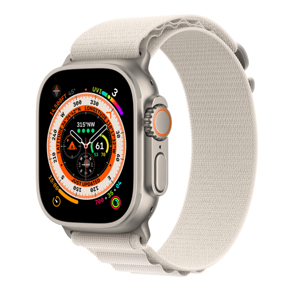 Смарт часы Apple Watch Ultra GPS + Cellular 49mm Titanium Case with Starlight Alpine Loop - Large MQFT3GK/A