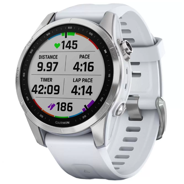 Смарт-часы Garmin Fenix 7S стальной, белый ремешок (010-02539-03)