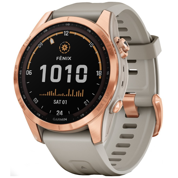 Смарт-часы Garmin Fenix 7S Solar розовое золото, песочный ремешок (010-02539-11)