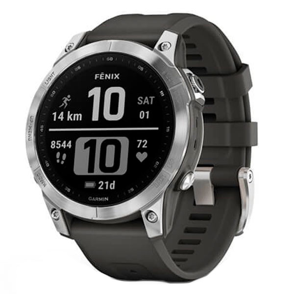 Смарт-часы Garmin Fenix 7 серебристый, графитовый ремешок (010-02540-01)