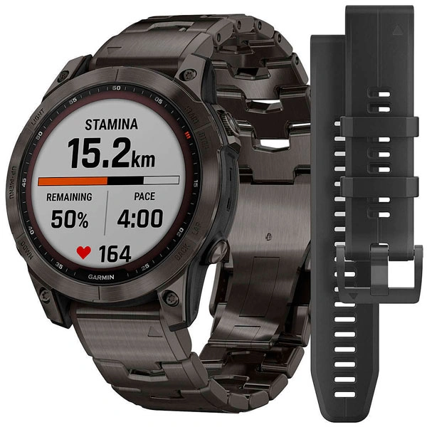 Garmin смарт сағаттары Fenix 7 Sapphire Solar қара сұр титан, титан бауы
