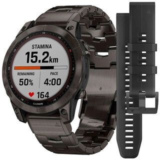 Garmin смарт сағаттары Fenix 7 Sapphire Solar қара сұр титан, титан бауы
