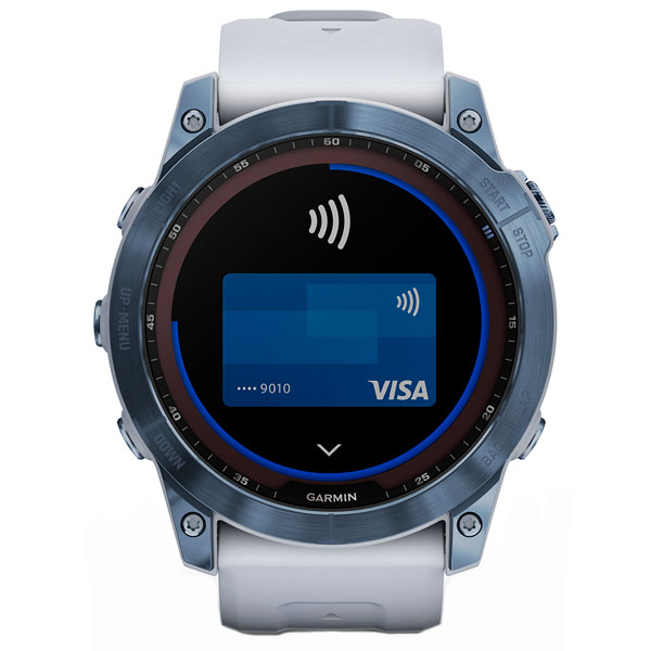 Смарт-часы Garmin Fenix 7X Sapphire Solar синий титан, белый ремешок