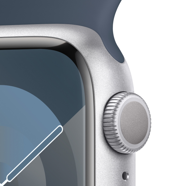 Смарт-часы Apple Watch Series 9 GPS 41mm Silver Aluminium Case with Storm Blue Sport Band - S/M