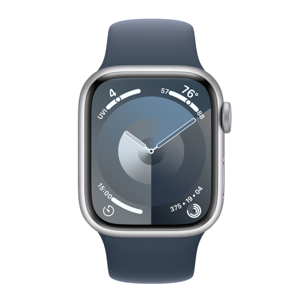 Смарт-часы Apple Watch Series 9 GPS 41mm Silver Aluminium Case with Storm Blue Sport Band - M/L