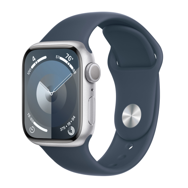 Смарт-часы Apple Watch Series 9 GPS 45mm Silver Aluminium Case with Storm Blue Sport Band - S/M