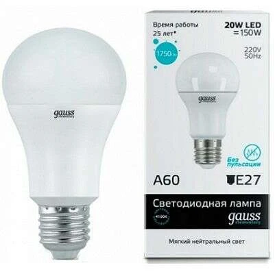 LED лампа Gauss Elementary LED A60 20W E27 4100K