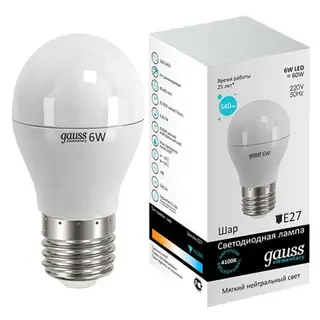 Gauss жарықдиодты шамы Elementary Globe 6W E27 4100K