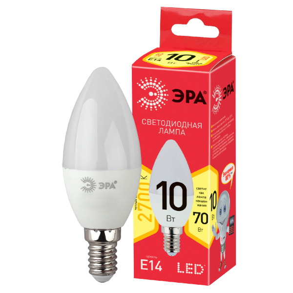 Лампа светодиодная ЭРА LED B35-10W-827-E14 R