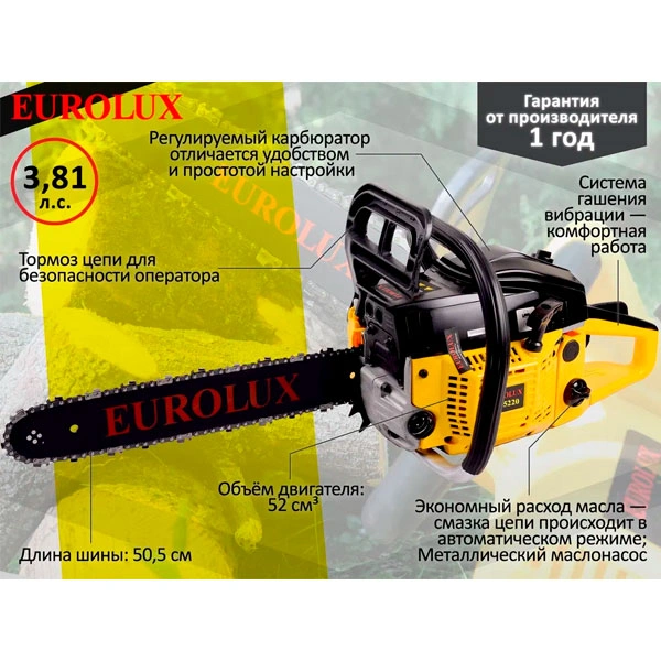 Бензопила Eurolux Gs-5220 - фото 2