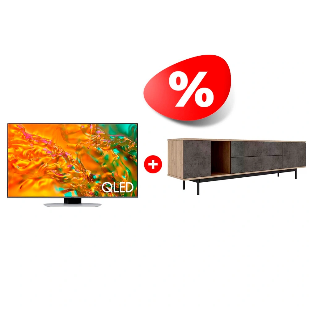 Комплект QLED телевизор Samsung QE55Q80DAUXCE + ТВ тумба MART Агат 1800 85″