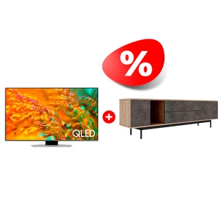 Комплект QLED телевизор Samsung QE55Q80DAUXCE + ТВ тумба MART Агат 1800 85″