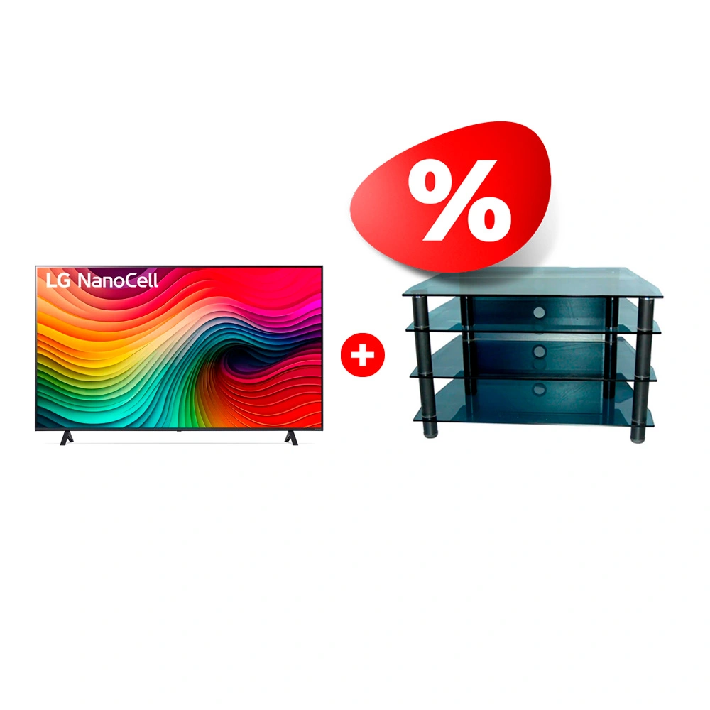 Жиынтық Nanocell телевизор LG 65NANO80T6A + Стеклокомплекс сөресі ТV-SR 921/4 