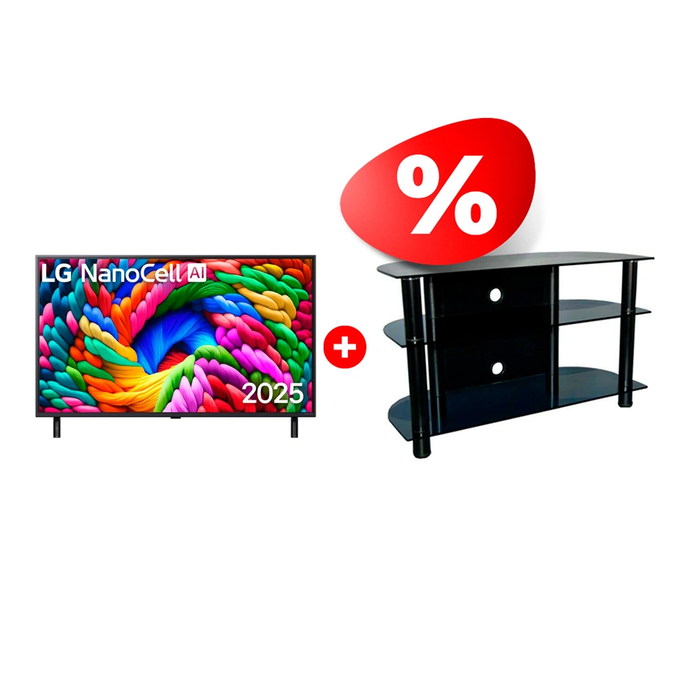 Жиынтық LED теледидары LG 65NANO90A6B + Стеклокомплекс сөресі ТV-SR 1000/3 