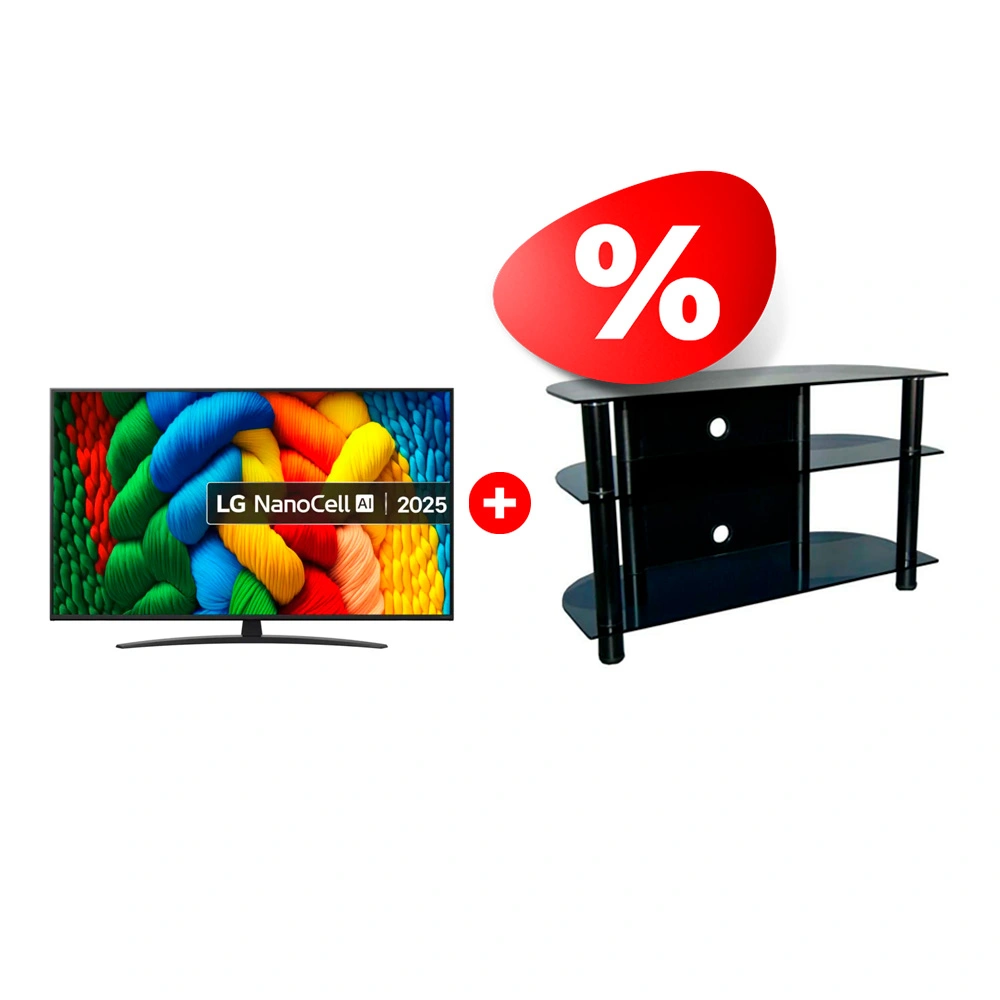 Жиынтық LED телевизор LG 65NANO81A6A + Стеклокомплекс сөресі ТV-SR 1000/3 