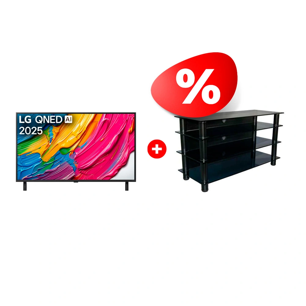 Жиынтық QNED теледидар LG 65QNED80A6A + Стеклокомплекс сөресі ТV-SR 920/4 