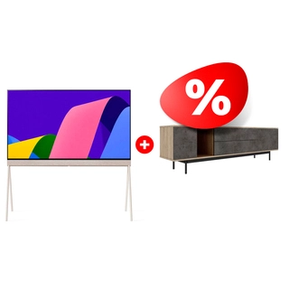 Комплект OLED телевизор LG Lifestyle Pose 55LX1Q6LA + ТВ тумба MART Агат 1800 85″ 