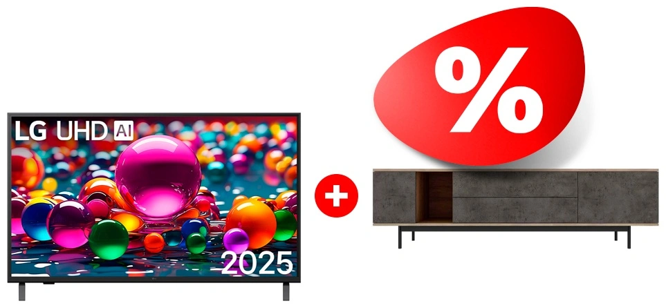 Комплект ТВ тумба MART Агат 1800 85″ + LED телевизор LG 65UA75009LA 