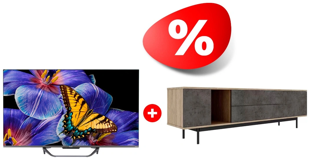 Комплект ТВ тумба MART Агат 1800 85″ + QLED телевизор Haier 65 S4 