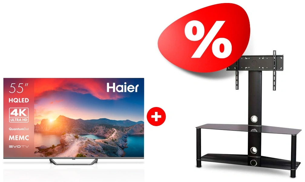 Комплект ТВ тумба Mart Аврора 42″ + QLED телевизор Haier 55 S2 Pro 