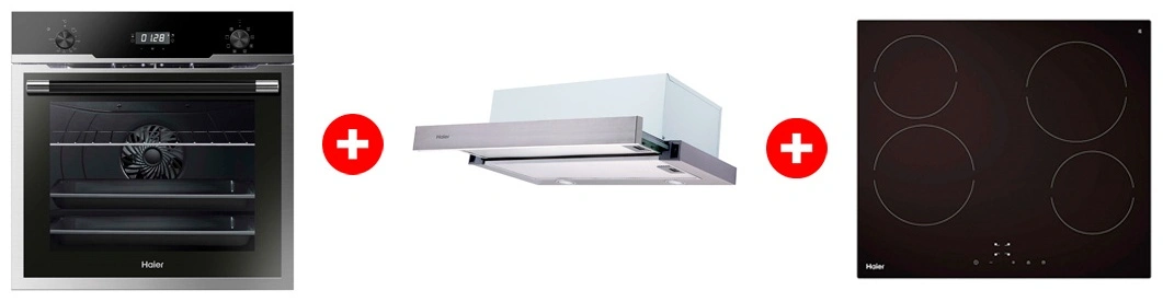 Жиынтық Haier ауа сорғышы HVX-T671X + Стеклокерамическая варочная поверхность Haier HHY-C64NVTB + Haier кіріктірілген тұмшапеш HOD-PM08VGBX 