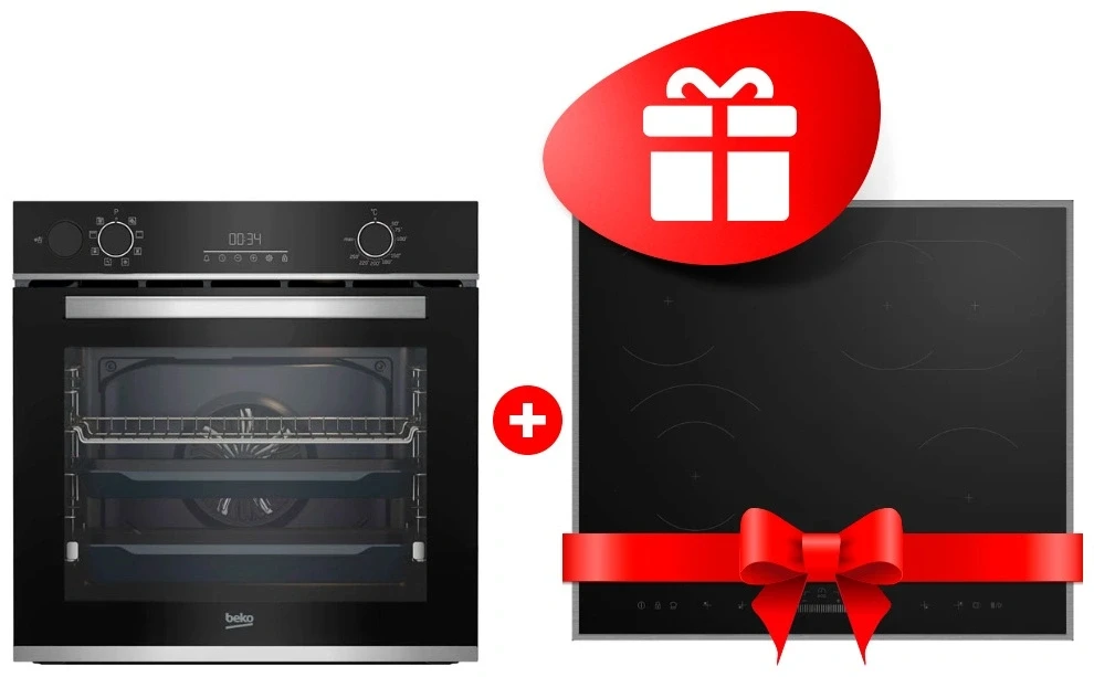 Комплект Электрическая варочная поверхность Beko HIC 64503 TX + Встраиваемый духовой шкаф Beko BBIS13300XMSE 