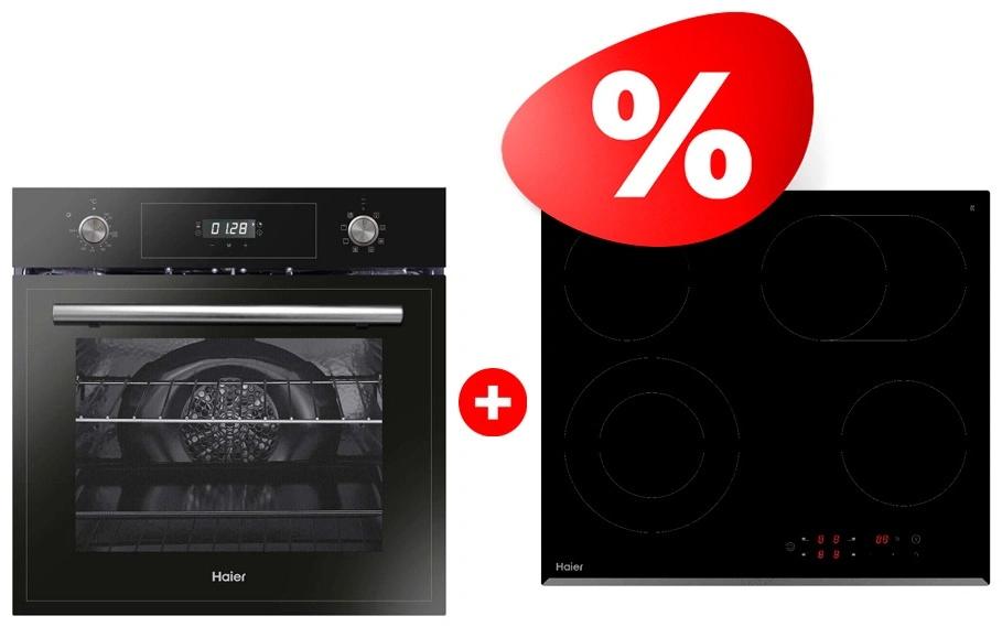 Комплект Стеклокерамическая варочная поверхность Haier HHY-C64ROVB + Встраиваемый духовой шкаф Haier HOD-PM08TGB 