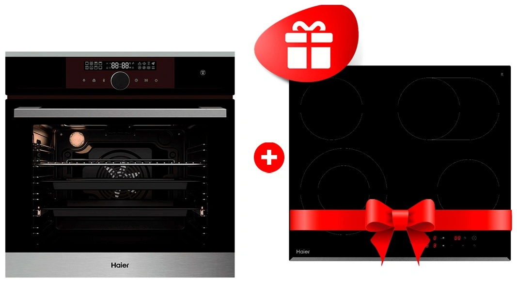 Комплект Стеклокерамическая варочная поверхность Haier HHY-C64ROVB + Встраиваемый духовой шкаф Haier HOX-FP5RABX 