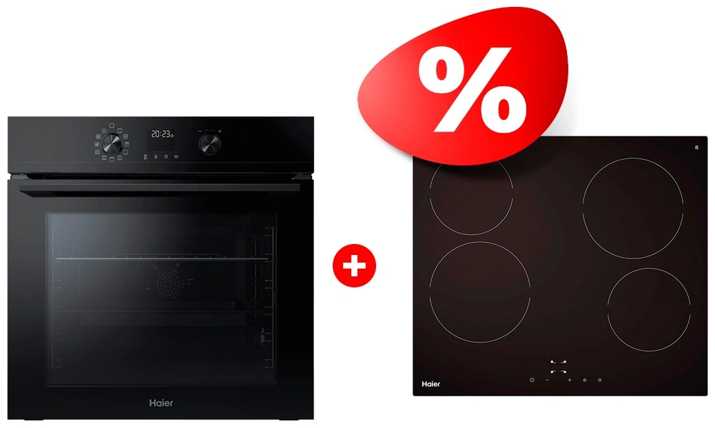 Жиынтық Стеклокерамическая варочная поверхность Haier HHY-C64NVTB + Haier Кіріктірілетін пеші HOQ-K4AAN3GB 