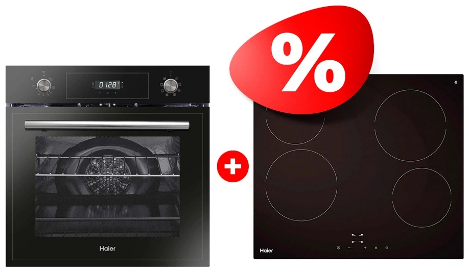 Комплект Стеклокерамическая варочная поверхность Haier HHY-C64NVTB + Встраиваемый духовой шкаф Haier HOD-PM08TGB 