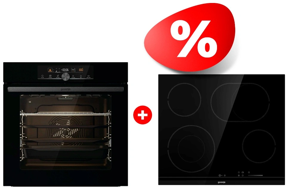 Жиынтық Gorenje электрлік пісіру беті ECS643BCSC + Gorenje Кіріктірілген пеш BPS6747A06BG 