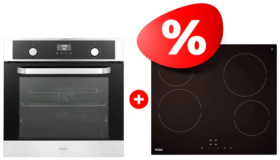 Комплект Стеклокерамическая варочная поверхность Haier HHY-C64NVTB + Встраиваемый духовой шкаф Haier HOX-P11HSX 