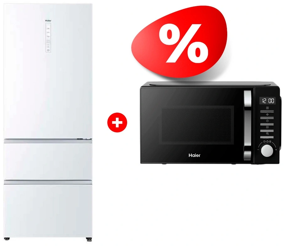 Комплект Холодильник Haier A3FE742CGWJRU + СВЧ-печь Haier HMB-DM208BA 