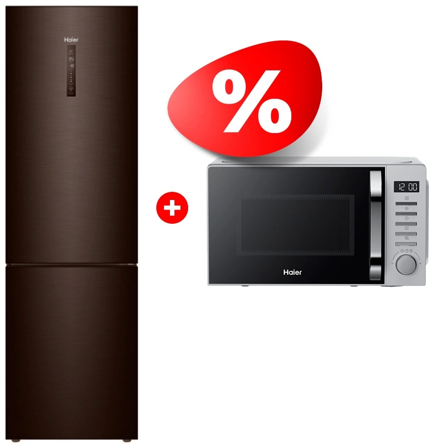 Комплект Холодильник Haier C4F740CDBGU1 + Микроволновая печь Haier HMB-DM208SA 